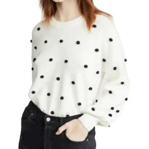 MADEWELL Ada Bobble Polka Dot Cream Black Wool Blend Cozy Preppy Sweater Size XS